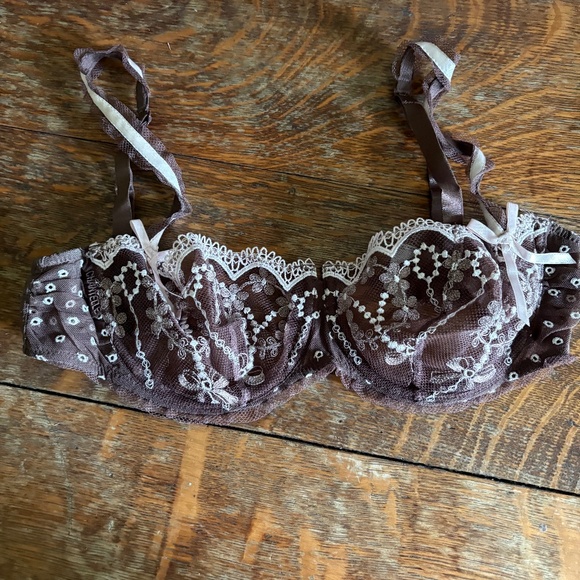 Chantelle 34D Chocolate Brown & Pink Lace Underwire Bra - Picture 1 of 7